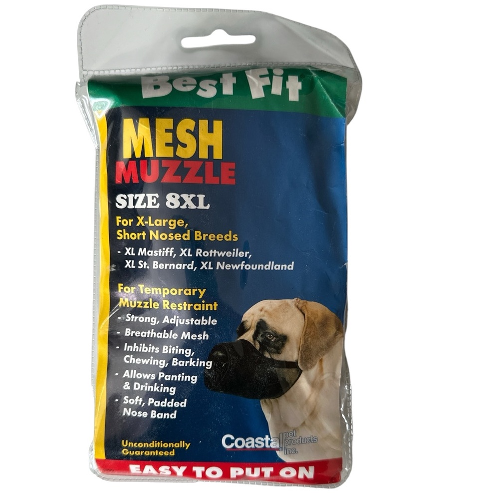 Coastal Mesh Muzzle Dog Size 8XL Black Easy to Put on Best Fit Soft Grooming